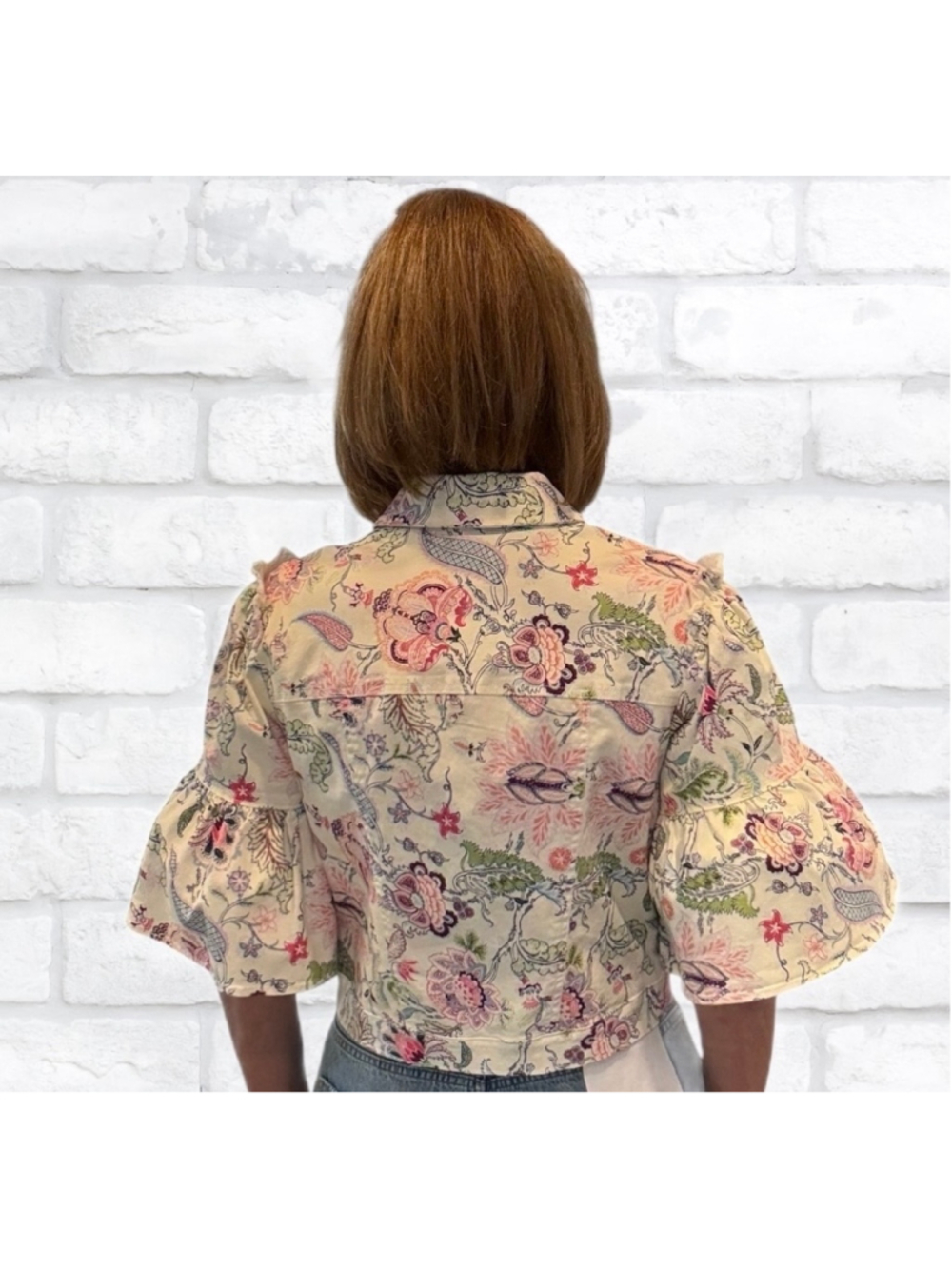 Cinq à Sept Hellen Floral Jacket Denim Jacket, Celeste Multi, Gently Worn - Picture 4 of 10